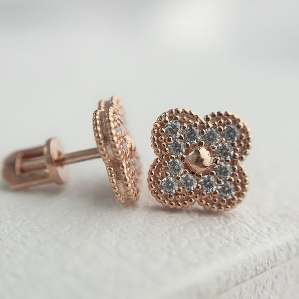 Срібні сережки закрутки позолочені з фіанітами "Флоріс" / Сережки гвоздики, фото 1