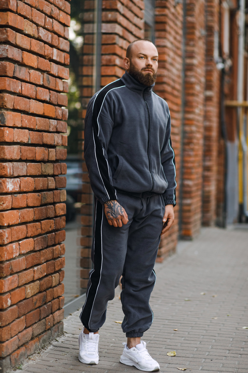 Чоловічий флісовий спортивний костюм без капюшону на блискавці, фото 1