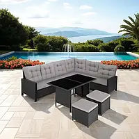 Модульний кутовий диван для садової вітальні Lounge Barletta (чорний колір)