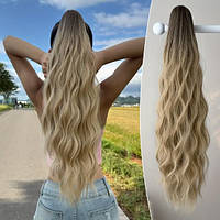 Шиньйон на крабі з утяжкою темно-русявий омбре у світло-русявий 66 см термоволокно хвіст хвилястий