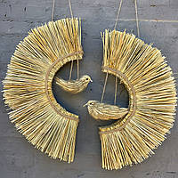 Інтер'єрне панно із соломи Напівмісяці і Пташки  Ручна робота Повний комплект
