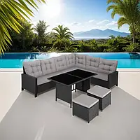 Кутовий диван на терасу Lounge Barletta (чорний колір)