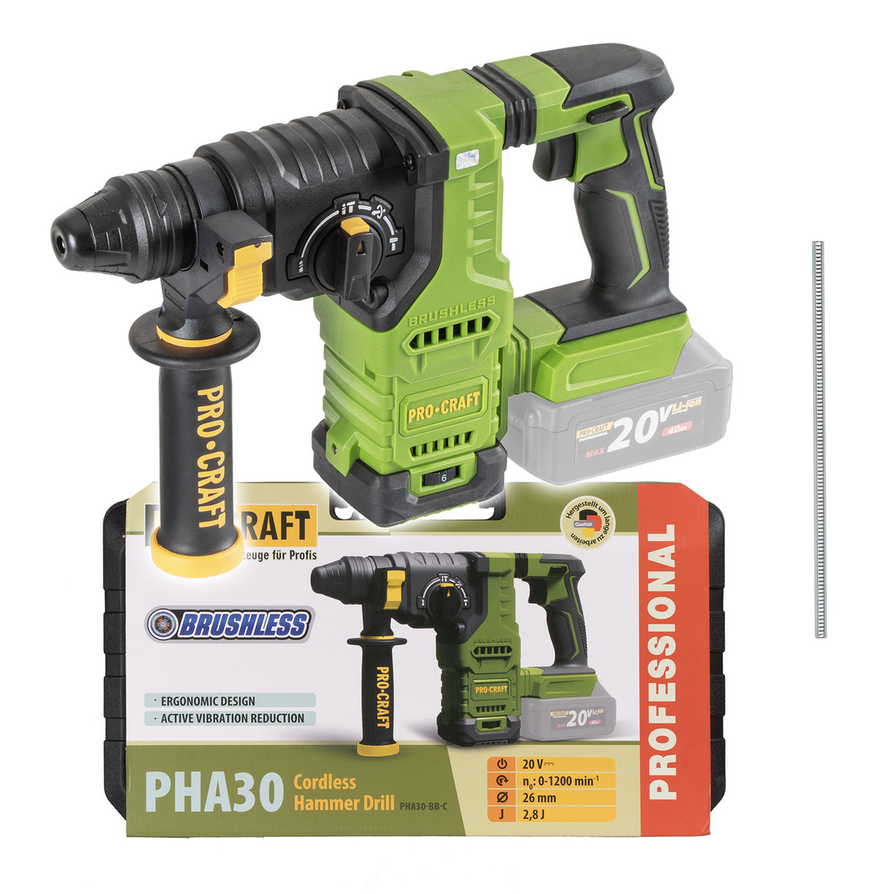 Перфоратор акумуляторний SDS-Plus, 2.8 Дж Procraft PHA30 в кейсі  (без АКБ та ЗП), фото 1