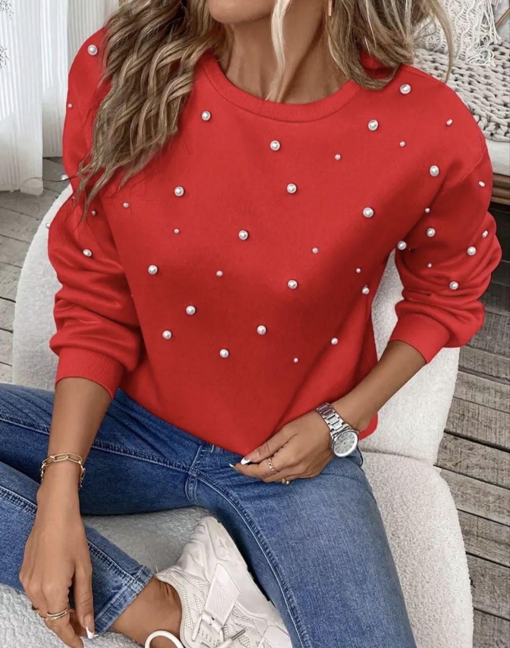 Жіночий теплий світшот з намистинами, фото 1