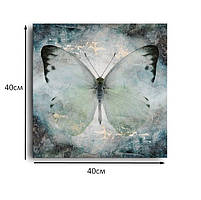 Картина метелик у спокійних пастельних блакитних кольорах Декор для спальні Друк на полотні 40х40см, фото 5