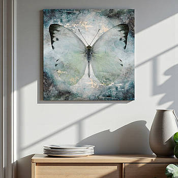 Картина метелик у спокійних пастельних блакитних кольорах Декор для спальні Друк на полотні 40х40см