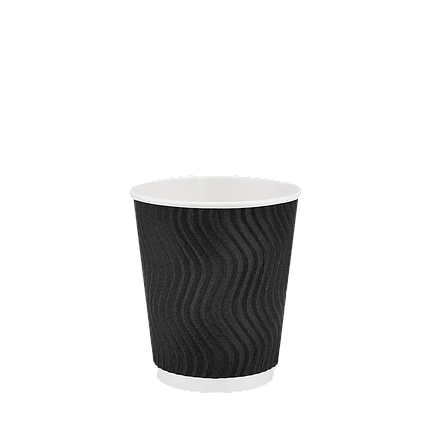 Стакан паперовий 180 мл подвійний гофро Wave чорний Ø 70 мм, 20 шт., фото 1