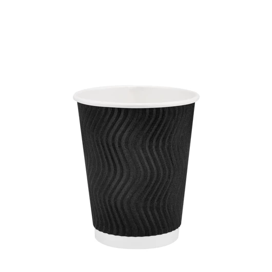 Стакан паперовий 250 мл подвійний гофро Wave чорний Ø 76 мм, 15 шт.