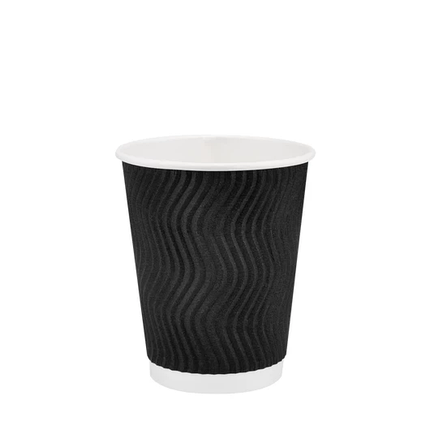 Стакан паперовий 250 мл подвійний гофро Wave чорний Ø 76 мм, 15 шт., фото 1