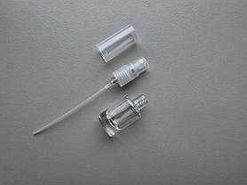 5,5 - 6 мл Круглий флакон скляний прозорий з пластиковим прозорим спреєм, пляшка, атомайзер, тестер з розпилювачем, фото 3