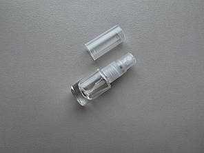 5,5 - 6 мл Круглий флакон скляний прозорий з пластиковим прозорим спреєм, пляшка, атомайзер, тестер з розпилювачем, фото 1