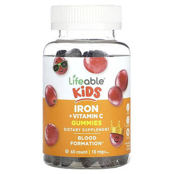 Залізо для дітей з Вiтамiном С Lifeable Kids Iron Vitamin C Gummies смак винограду 60 мармеладок
