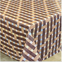 Клейонка для столу в клітину бежево-коричневу ламінована на тканинній основі на відріз ширина 140 см