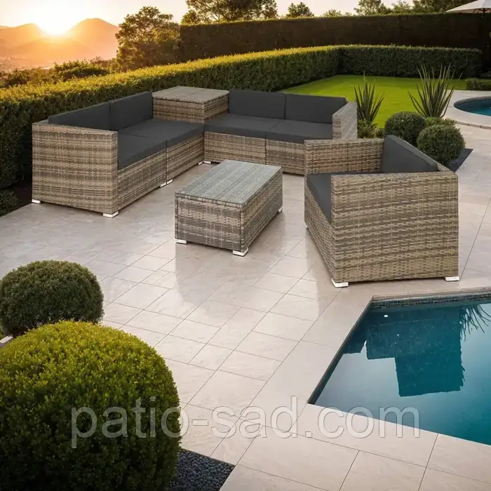 Комплект меблів із техноротунга Pisa, коричневий (натуральний) колір, фото 1