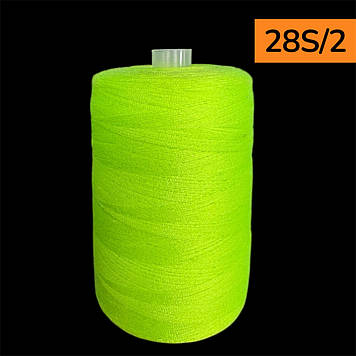 Нитки для шиття армовані 28s/2 довжина 2500 м колір 229 салатовий неон