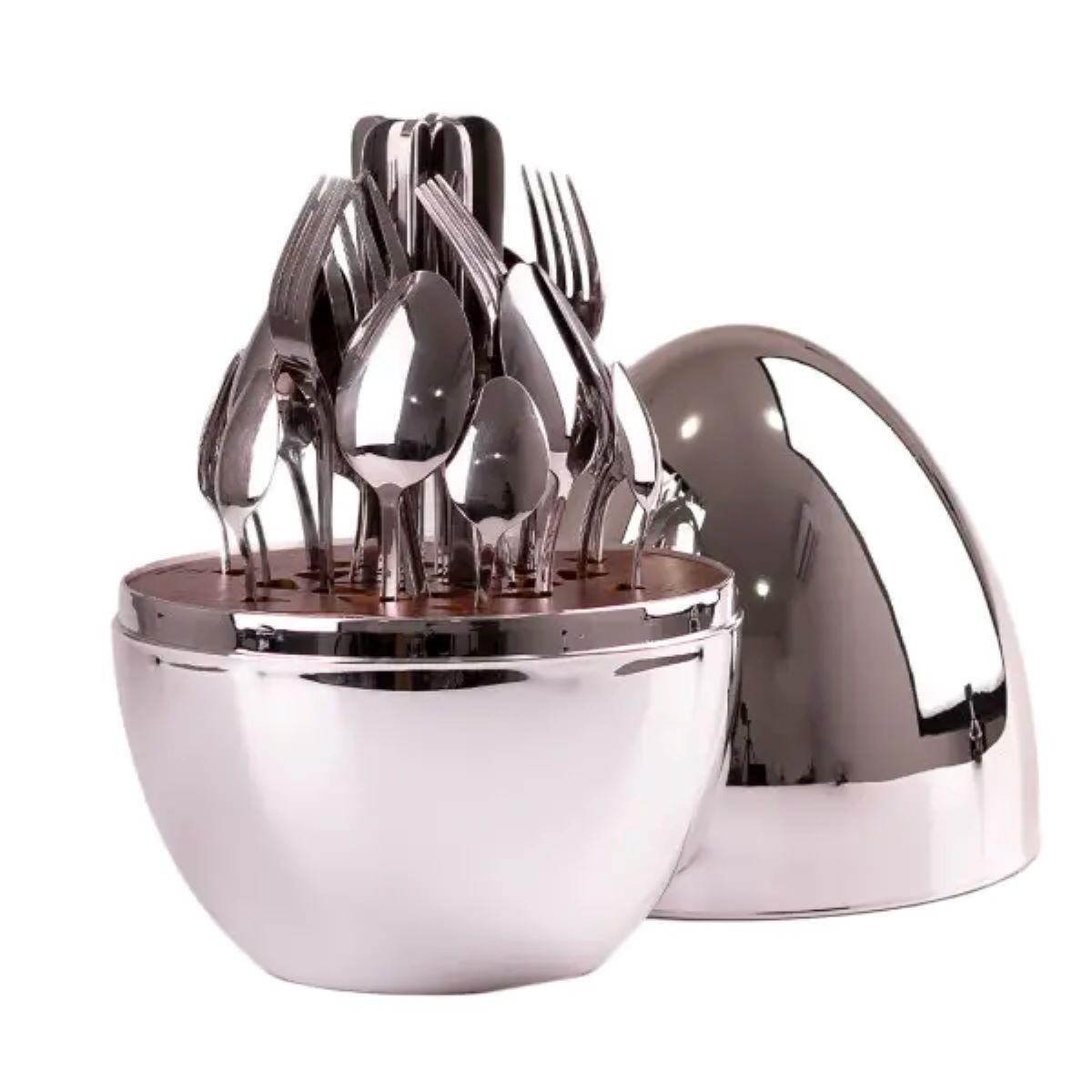 Набір столових приборів на 6 персон 24 шт з підставкою 29 х 19.5 см срібло HP7881S, фото 1