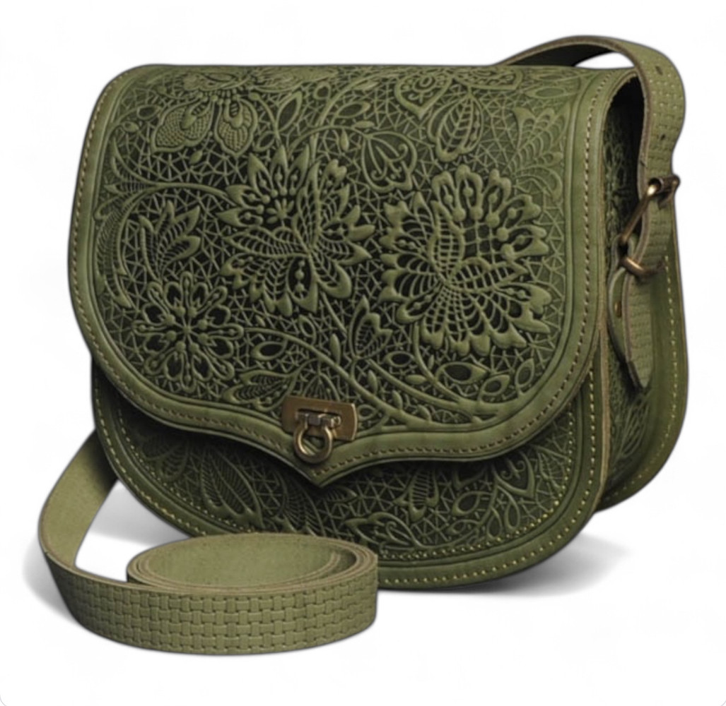 Унікальна шкіряна сумка через плече, модель "Квітка", фото 1