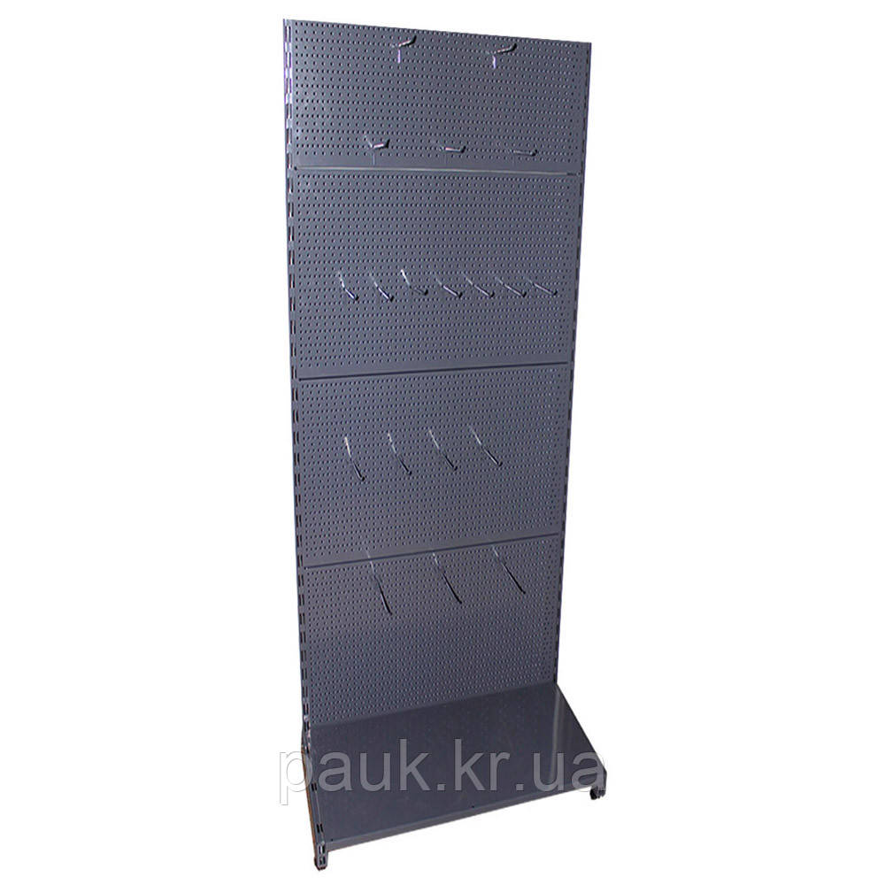 Торговий стелаж з перфорацією 1600х600 мм, приставний стелаж для техніки, стелаж для комплектуючих, перфорований стелаж, фото 1