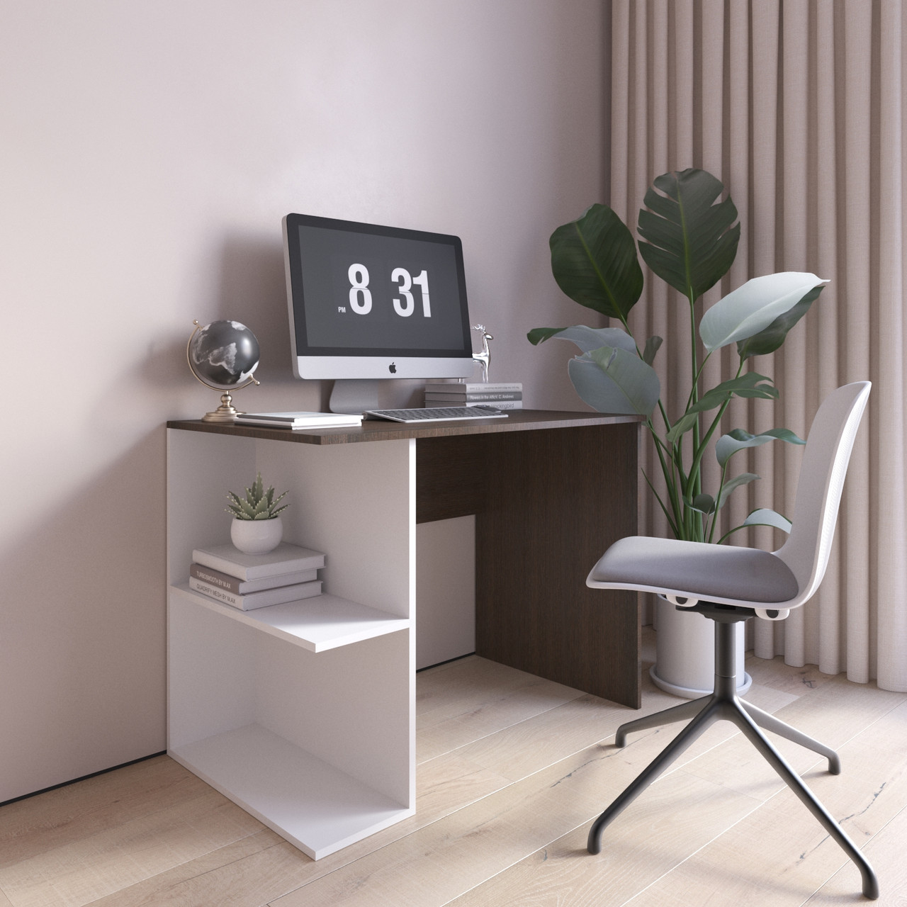 Письмовий стіл венге з двома відкритими білими поличками ліворуч 100*76*60 см, фото 1