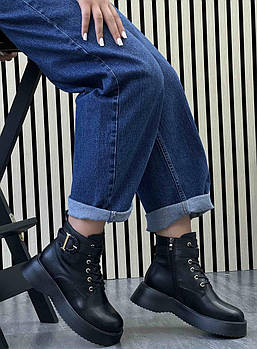 Черевики жіночі "ШКІРА" демісезонні 8 пар у ящику чорного кольору 35-39