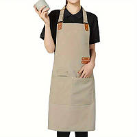 Фартух водонепроникний тканинний для перукаря бармена, бариста з кишенями Бежевий розмір М