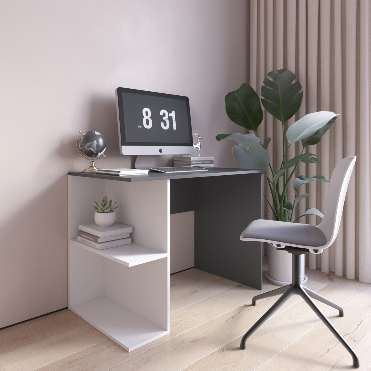 Сірий письмовий стіл з поличками білого кольору ліворуч 100*76*60 см, фото 1