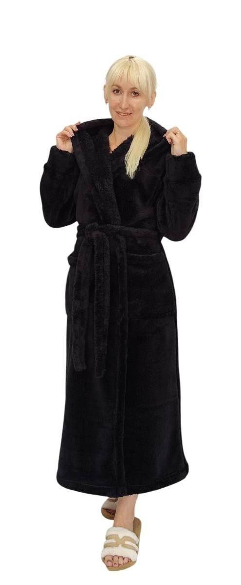 Чорний махровий халат унісекс, фото 1