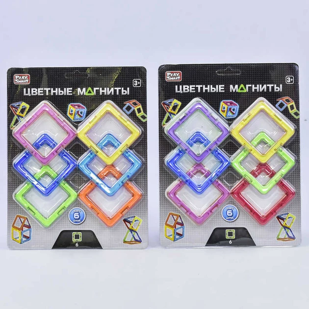 Конструктор магнітний PLAY SMART 2431 ''Кольорові магніти'' 6 деталей. аркуш 25*19, фото 1