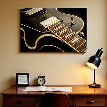 Картина чорна гітара Сучасний декор для музиканта Друк на полотні 60х40см