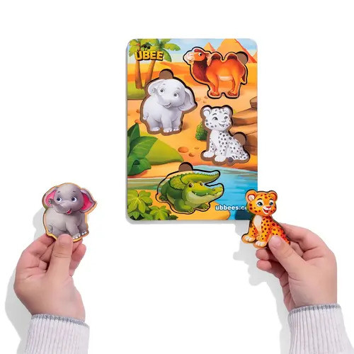 Дерев'яна іграшка Вкладки "Тварини Африки - 2" (фон з підказкою) (ПСФ060), фото 1