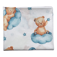 Бавовняна пелюшка "Ведмедик на хмаринці Бірюзовий" велика ситцева  90х80см, 1 шт