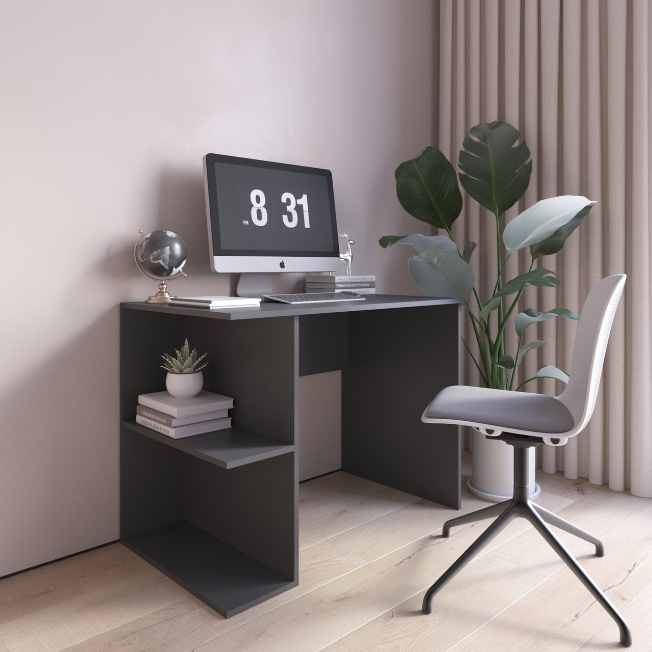 Письмовий стіл колір антрацит з двома відкритими поличками ліворуч 100*76*60 см, фото 1