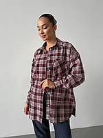 Картата сорочка з фланелі бордо