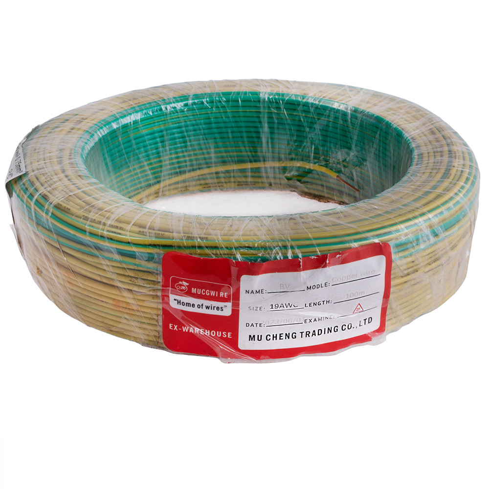 Дріт монолітний 0.75mm2 (19AWG/D0.80 мм, мідь, PVC), жовто-зелений, 1 м