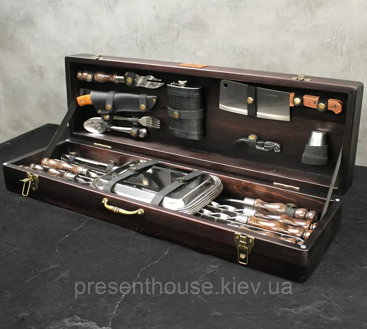 Подарунковий набір шампурів "Ран" у дерев’яному кейсі з 37 предметів, фото 1