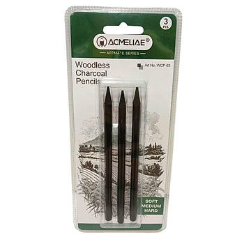 Олівець вугільний Acmeliae набір 3 шт. Soft Medium Hard у блістері WCP-03