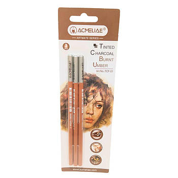 Олівець вугільний Acmeliae набір 3 шт. умбра в блістері TCP-01