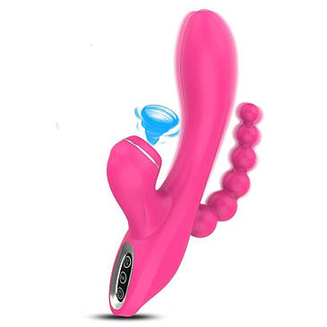 Вібратор-кролик з присоскою Love Toy для кліторальної стимуляції та анального бісерного хвоста, фото 1