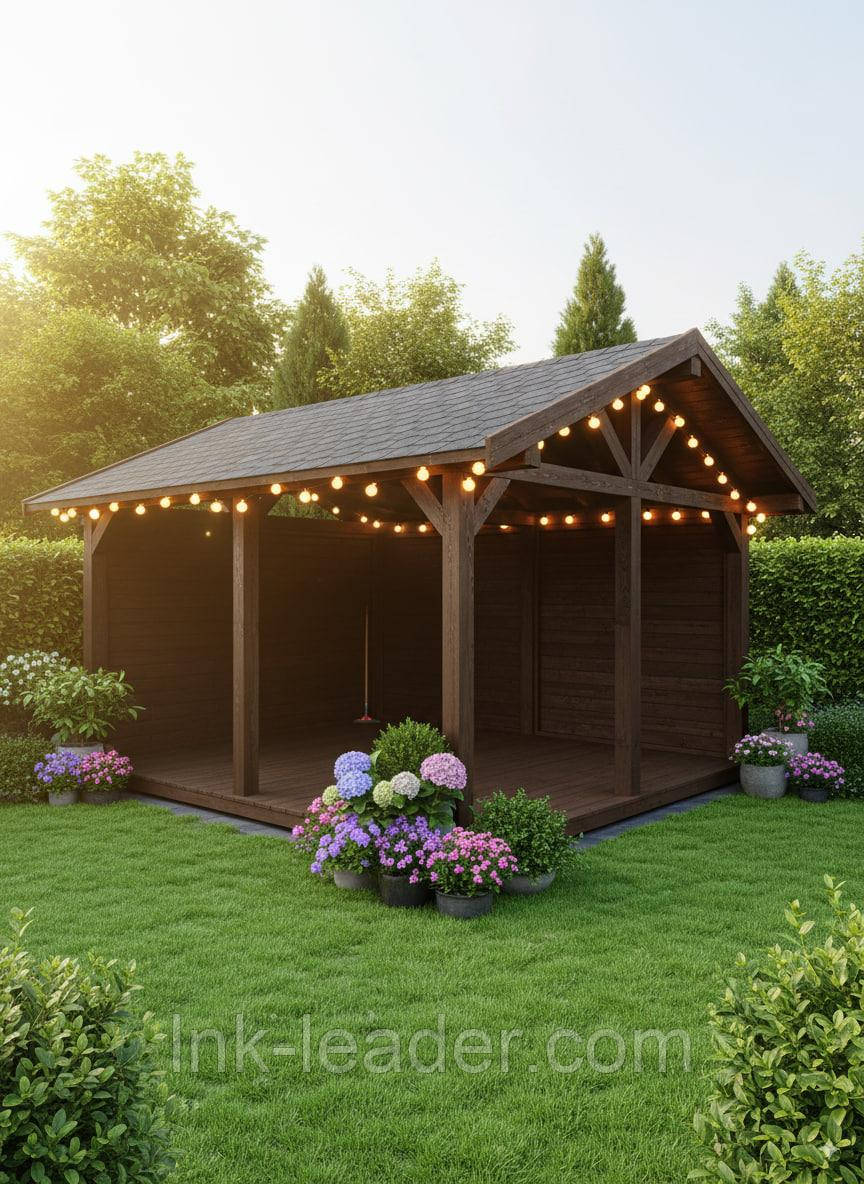 Дерев’яна альтанка 4х5 м з масивного брусу 150х150, фото 1