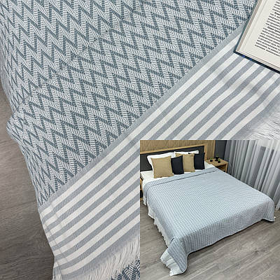 Покривало Dakota Fringe ЄВРО 200х230 см колір блакитний з білим (85-192)