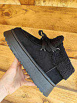Ботинки угги ЧЕРНЫЕ с манжетом  на высокой подошве со шнурками экоЗАМША теплые женские зима, фото 4