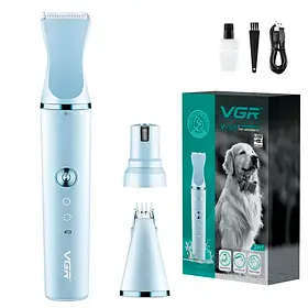 Акумуляторна машинка для стриження тварин VGR 3 в 1 V-205,3 насадки, IPX7