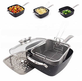 EB-12111 3 в 1 Сотейник З Кришкою З Мармурове Покриттям 24x24x9.5 см.