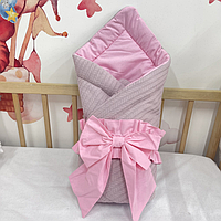 Конверт для новонароджених 80×80 з бантом, пудрово-рожевий (синтепон 150)