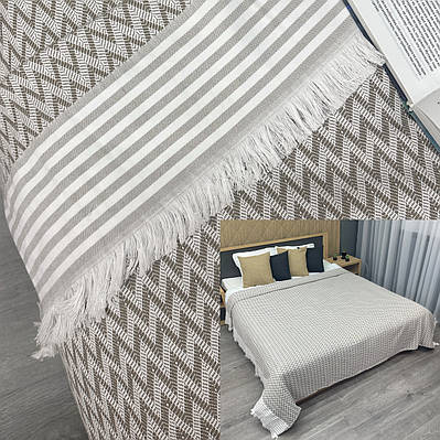 Покривало Dakota Fringe ЄВРО 200х230 см колір сірий з білим (85-196)