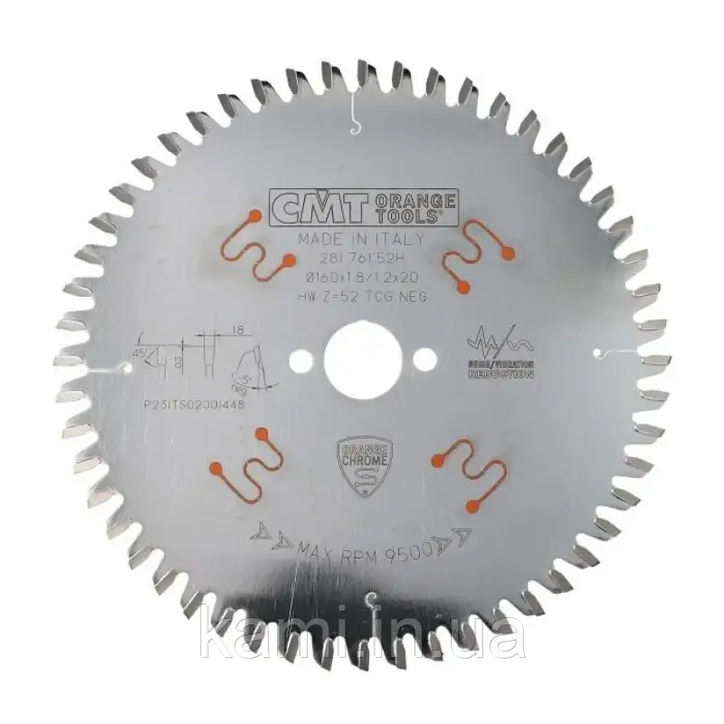 CMT 281.761.52H Пила  по HPL та ламінату, HM D=160 K=1,8/1,2 F=20 Z=52 TCG NEG, фото 1