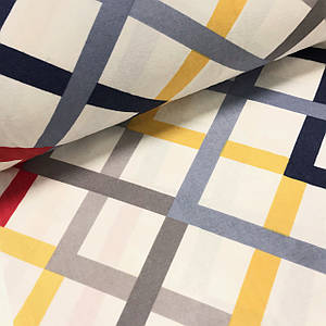 ВІДРЕЗ (0,65 * 2,4 м) Фланелева тканина синьо-жовті квадрати на білому (шир. 2,4 м ) (FL-F-0136)