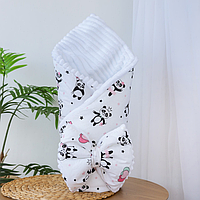 Конверт-плед зі з‘ємним утеплювачем для новонароджених 90×80 з бантом (Білий Панди)