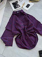 Рубашка в клетку в стиле MIU MIU Oversize крой синий+красная полоска