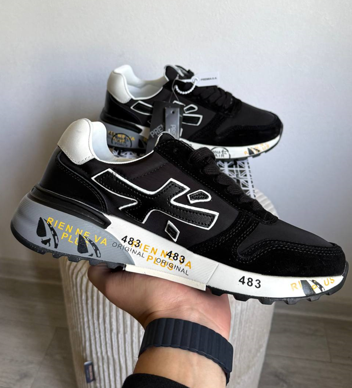 Чоловічі кросівки Premiata Mick Black White Преміата Мік чорні з білим замшеві, фото 1